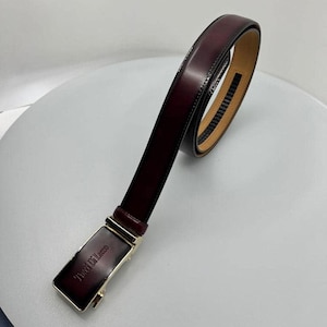 Premium Italian Leather Handmade Ratchet Slide Smart Belts- Burgundy color for Men. Unique Gift for Him