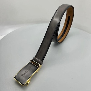 Italian Leather Ratchet Belt: Gray Handmade Smart Belt with Interchangeable Buckles