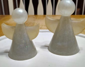 Christmas Angel Figurines, Set of Two, Handmade out of Resin
