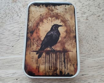 Raven Notions Tin: Resin Coated Slide Top Box Knitting Craft Supplies