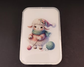 Knitting Sheep Notions Tin: Resin-Coated Slide Top Storage Box Craft Supplies Mint Tin