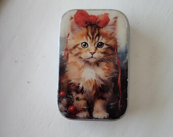 Handmade Christmas Kitten Notions Tin: Sewing, Knitting, Pill Box