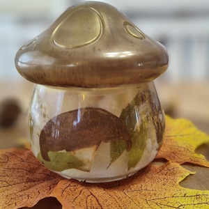 Mushroom Jar, Epoxy Resin, Dried Flowers and Mushrooms Spring, Autumn, Decoration, Hand Poured, Trinket Jar, Harvest, Spell Jar, Witch, Herb