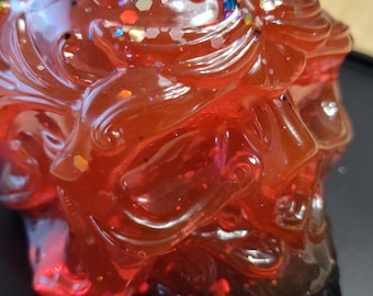 Red & Black Skull Planter: Epoxy Resin Pen Holder, Tea Light Decor