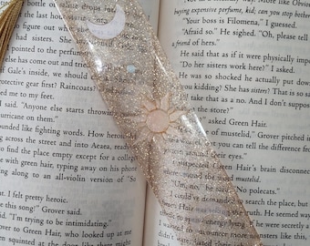 Moon and Sun Bookmark with Glitter, Resin