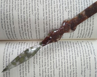 Decorative Resin Dagger Bookmark, Real Dried Moss and Leaves, Decorative, Decor, Decoration, Non Sharp