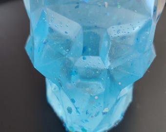 Blue Glitter Skull Holder: Glow in the Dark Desk Organizer