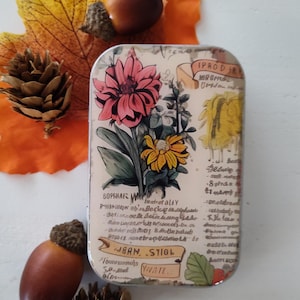 Vintage Flower Garden Notions Tin, Sewing, Knitting, Pill Box, Gift Card Tin, Mint Tin