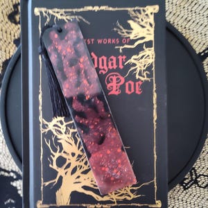 Blood Red and Black Bookmark with Glitter, Resin