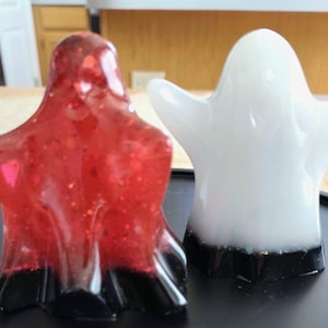 Resin Ghosts, Set of Two, Red, White and Black, Glitter, Halloween, Decoration, Decor, Epoxy Resin, Spooky, Cute