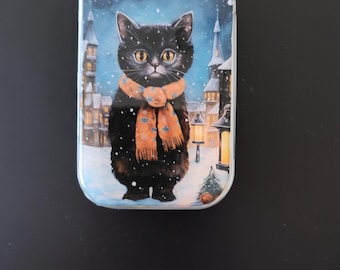 Handmade Christmas Kitten Notions Tin: Sewing, Knitting, Pill Box