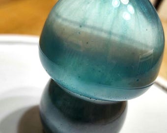 Hand Poured Epoxy Resin Mushroom: Brown and Teal Fairy Garden Decor