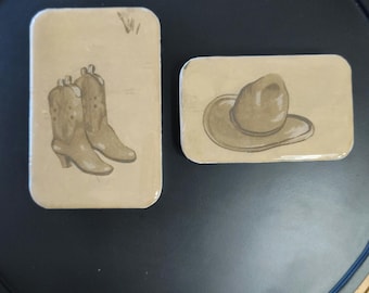 Vintage Cowboy Notions Tin Set: Western Sewing Pill Box