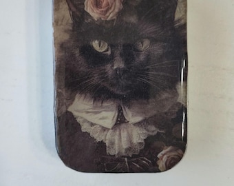Black Cat Notions Tin, Flip Top, Victorian, Gothic, Halloween,  Sewing, Knitting, Pill Box, Gift Card Tin, Mint Tin, Resin