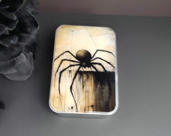 Halloween Spider Resin Coated Notions Tin: Gothic Slide Top Box