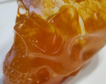 Resin Skull with a Seashell, Orange, Butterfly, Handmade