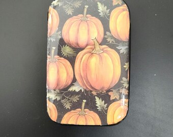 Pumpkin Notions Tin: Gothic Halloween Pill Box with Resin Top