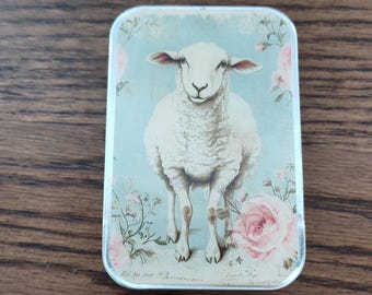 Spring Sheep Slide Top Notions Tin: Sewing, Knitting, Pill Box