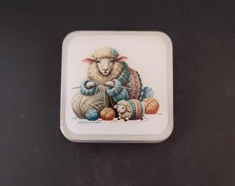 Knitting Sheep Notions Tin: Resin-Coated Halloween Storage Box