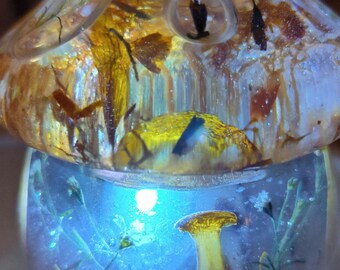 Hand Poured Epoxy Resin Mushroom Jar: Dried Flowers & Herbs