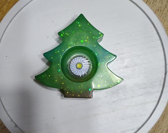 Christmas Tree Resin Tea Light Candle Holder, Handmade, Green