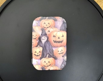 Ghost & Pumpkin Notions Tin: Gothic Halloween Pill Box