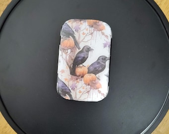 Crow & Pumpkin Notions Tin: Gothic Halloween Pill Box