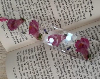 Floral Bookmark, Resin, Dried Pink Snapdragon Flowers