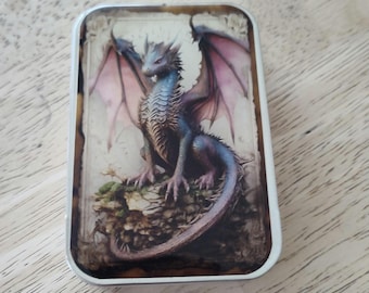 Dragon Notions Tin: Resin Coated Slide Top Box Knitting Craft Supplies