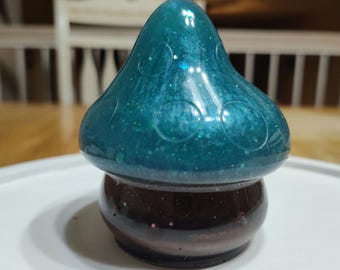 Hand Poured Epoxy Resin Mushroom: Teal and Brown Fairy Garden Decor