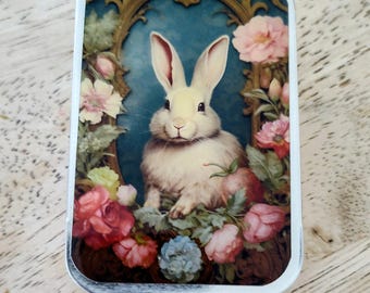 Bunny Rabbit Notions Tin: Resin-Topped Sewing, Knitting, Pill Box