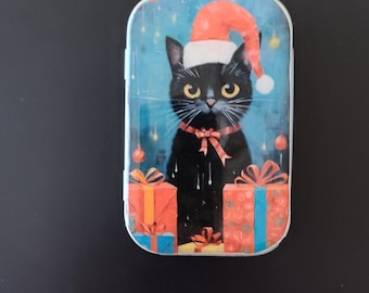 Handmade Christmas Kitten Notions Tin: Sewing, Knitting, Pill Box