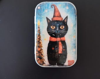 Handmade Christmas Kitten Notions Tin: Sewing, Knitting, Pill Box