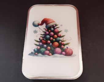 Christmas Tree Yarn Ball Mint Tin: Resin-Coated Storage Box