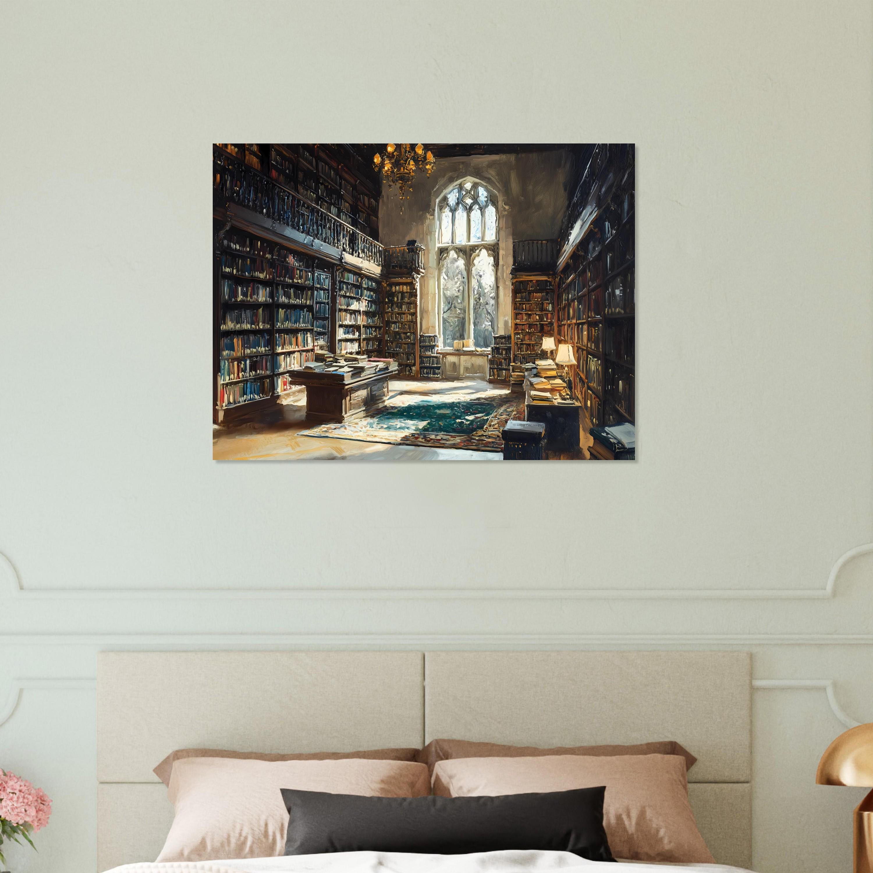 POSTER VERSION Cozy Reading Room Interior Oil Painting, Quaint Library ...