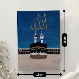 イスラムのカリグラフィーキャンバス絵画、アラビア語でアッラーとカアバ、手描きのイスラム教徒のホームデコレーション、イスラムの壁アート、イードギフト