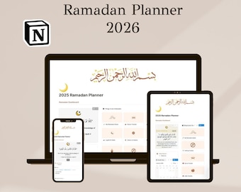 2026 Ramadan Planner | Islamic Notion Template · Quran & Salah Tracker · Muslim Journal and Dua Tracker