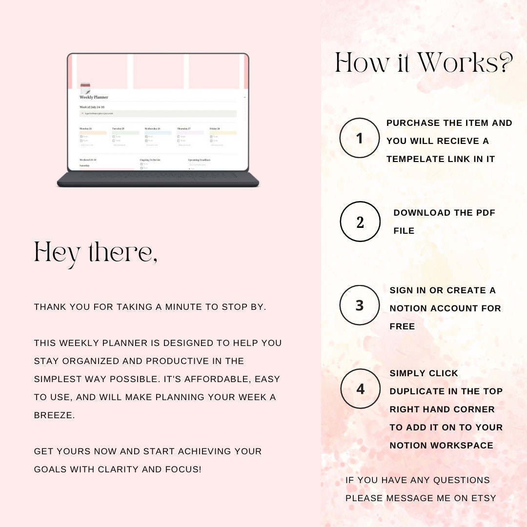 Minimalist Weekly Planner | Notion Template | Simple, Affordable ...