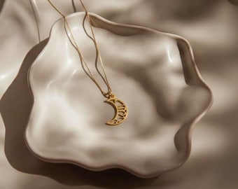 Collier croissant d'Allah en plaqué or 18 carats - Pendentif Allah en arabe, bijoux islamiques, chaîne en plaqué or/argent