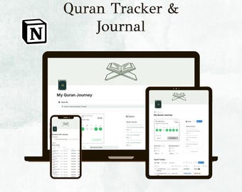 Quran Tracker Journal | Islamic Planner for Quran Reading, Reflection & Habits | Muslim Productivity Notion Template | Ramadan Journal Gift