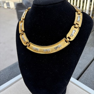 Vintage Park Lane Leopard Choker: 1970s Gold Tone Statement Necklace