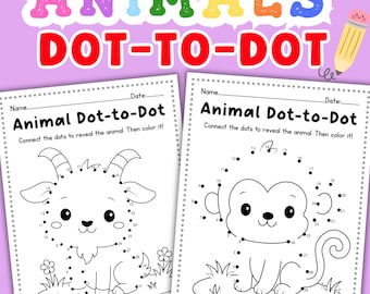 Animals Dot to Dot Worksheets, Connect the Dots, Kindergarten Coloring Pages (PDF Download)