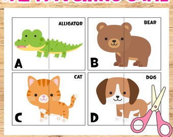 Dieren Alfabet Matching Game: ABC-leerkaarten (digitale download)