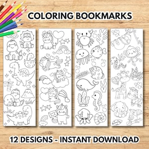 子供向けの塗り絵ブックマーク、かわいい動物の塗り絵ブックマーク、印刷できる塗り絵ブックマーク、自分で塗るブックマーク、季節のDIYブックマーク