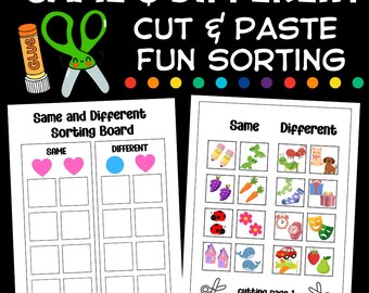 Same Different Cut Paste Sorting Activity, Preschool Kindergarten Printable (PDF)