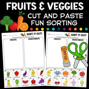 Fruits Vegetables Sorting Cut Paste Activity (PDF Printable)