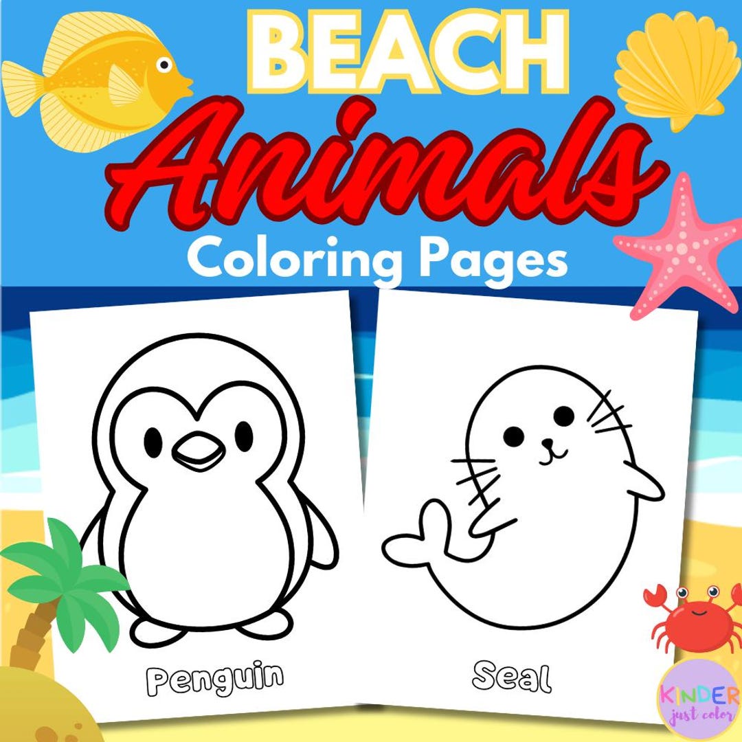 Beach Animals Coloring Pages, Summer Seashore Coloring Sheet for Kids ...