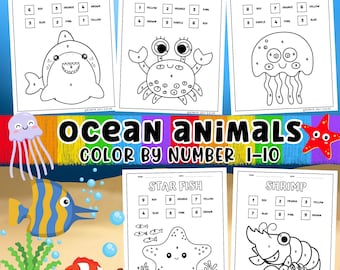 Ocean Animals Color by Number 1-10: Kids Learning Activity (PDF)