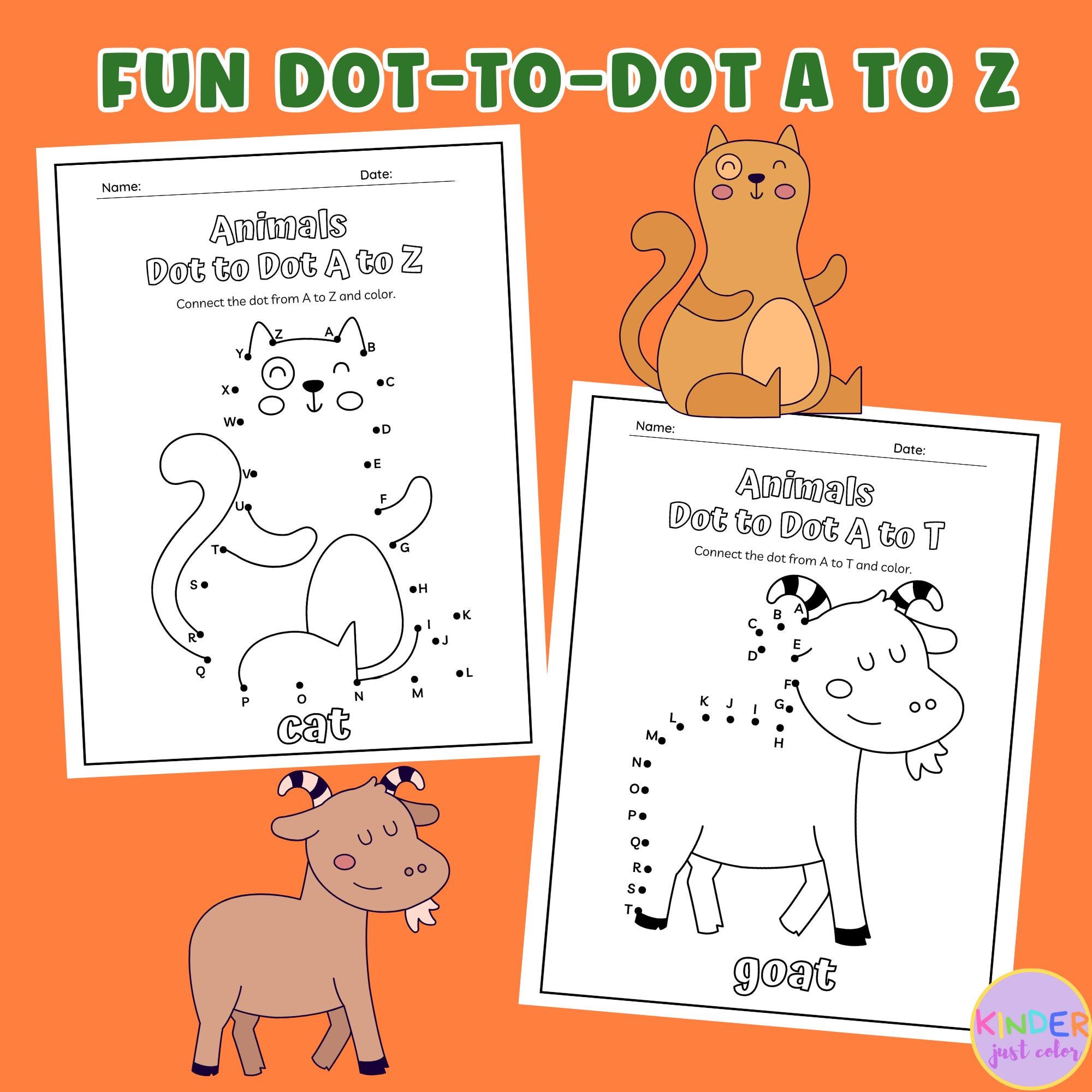 Abc Dots Worksheet.pdf Animals Dot-to-dot Worksheet: A-Z Alphabet Practice (PDF Download) - Etsy