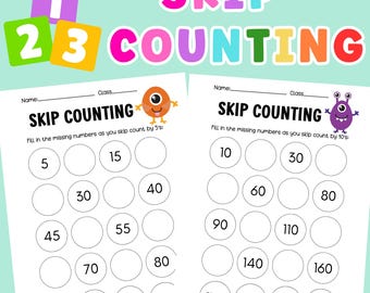 Hojas de trabajo de conteo salteado / Matemáticas para jardín de infantes y primer grado (Descarga en PDF)